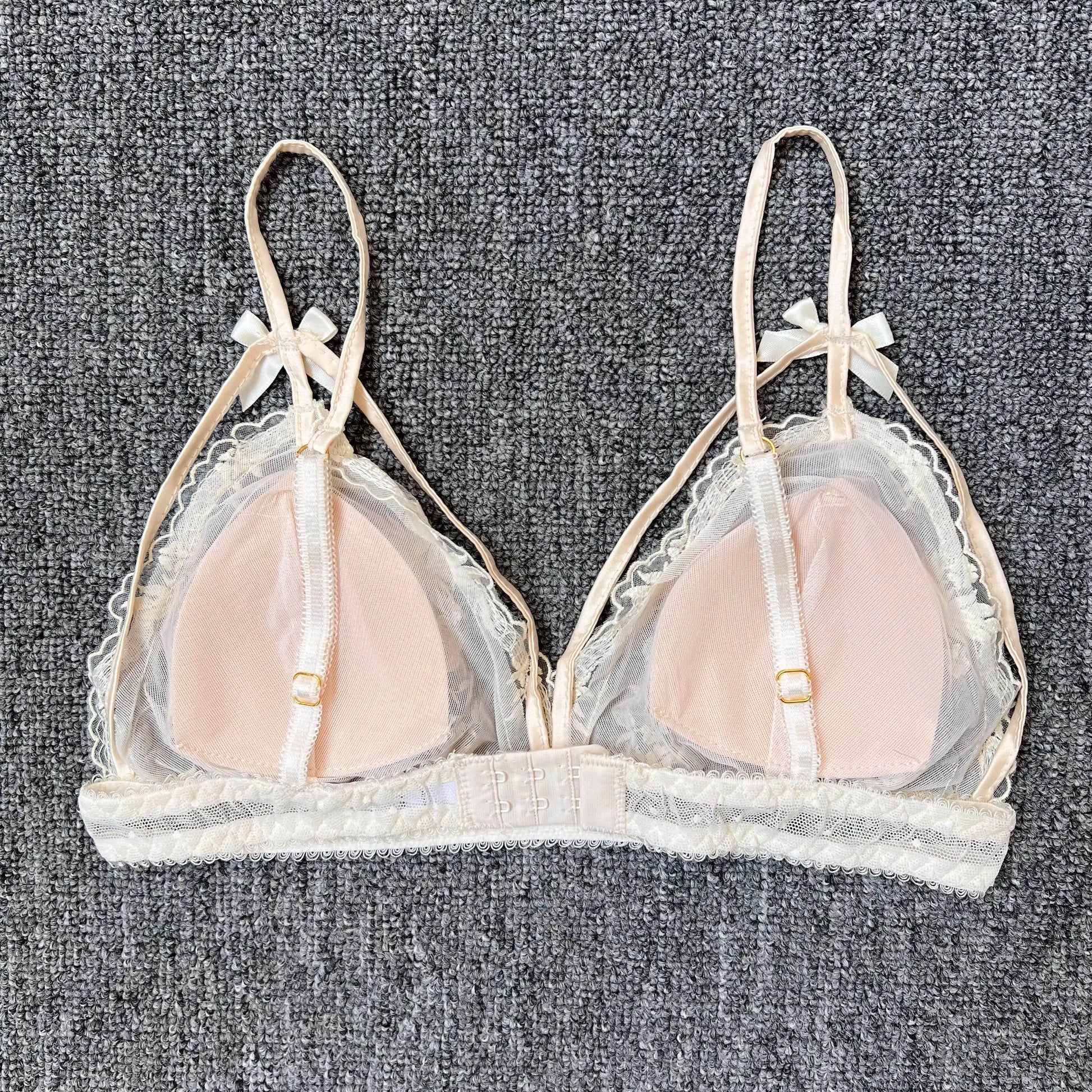 Women's French Lace Bralette – Sheer Floral Wireless Triangle Bra - Harmony Haven - Essentials