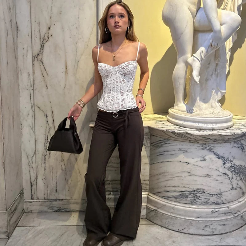 Women's Lace Fishbone Bustier Top – Adjustable Strap Corset Crop Camisole - Harmony Haven - Essentials
