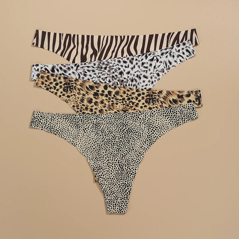 Women’s Leopard Print Seamless Thong – Low Waist Ice Silk G String Panties - Harmony Haven - Essentials