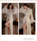 Women's White Satin Feather Bridal Robe – Luxury Mid-Calf Wedding Sleepwear Gown - Harmony Haven - Essentials