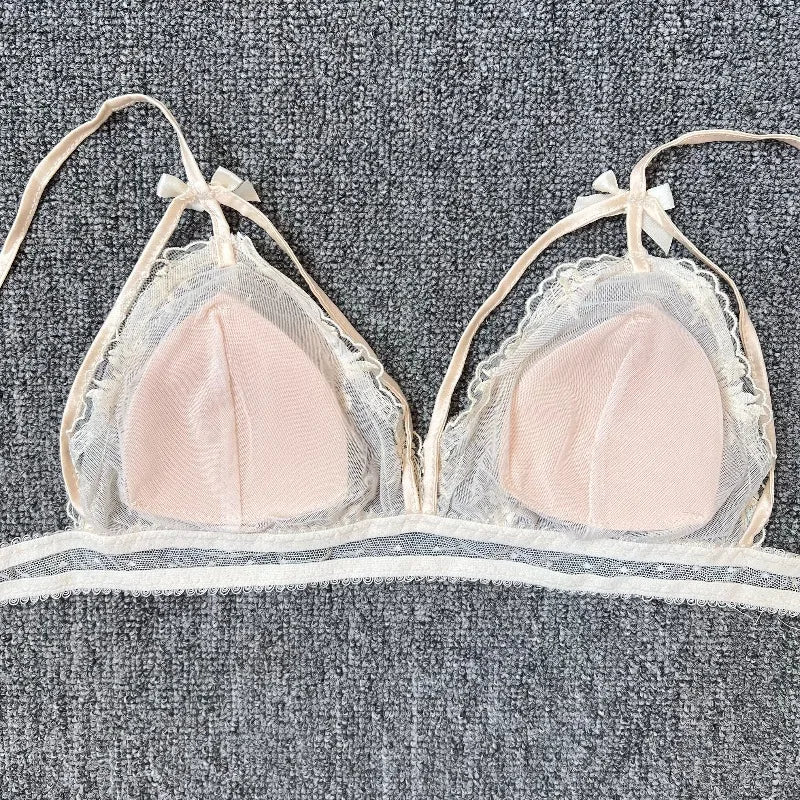 Women's French Lace Bralette – Sheer Floral Wireless Triangle Bra - Harmony Haven - Essentials