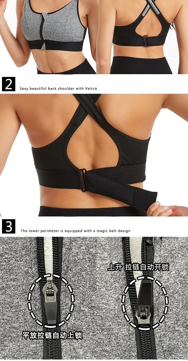 Women's Plus Size Front-Zipper Sports Bra – High-Impact Yoga & Workout Crop Tank - Harmony Haven - Essentials