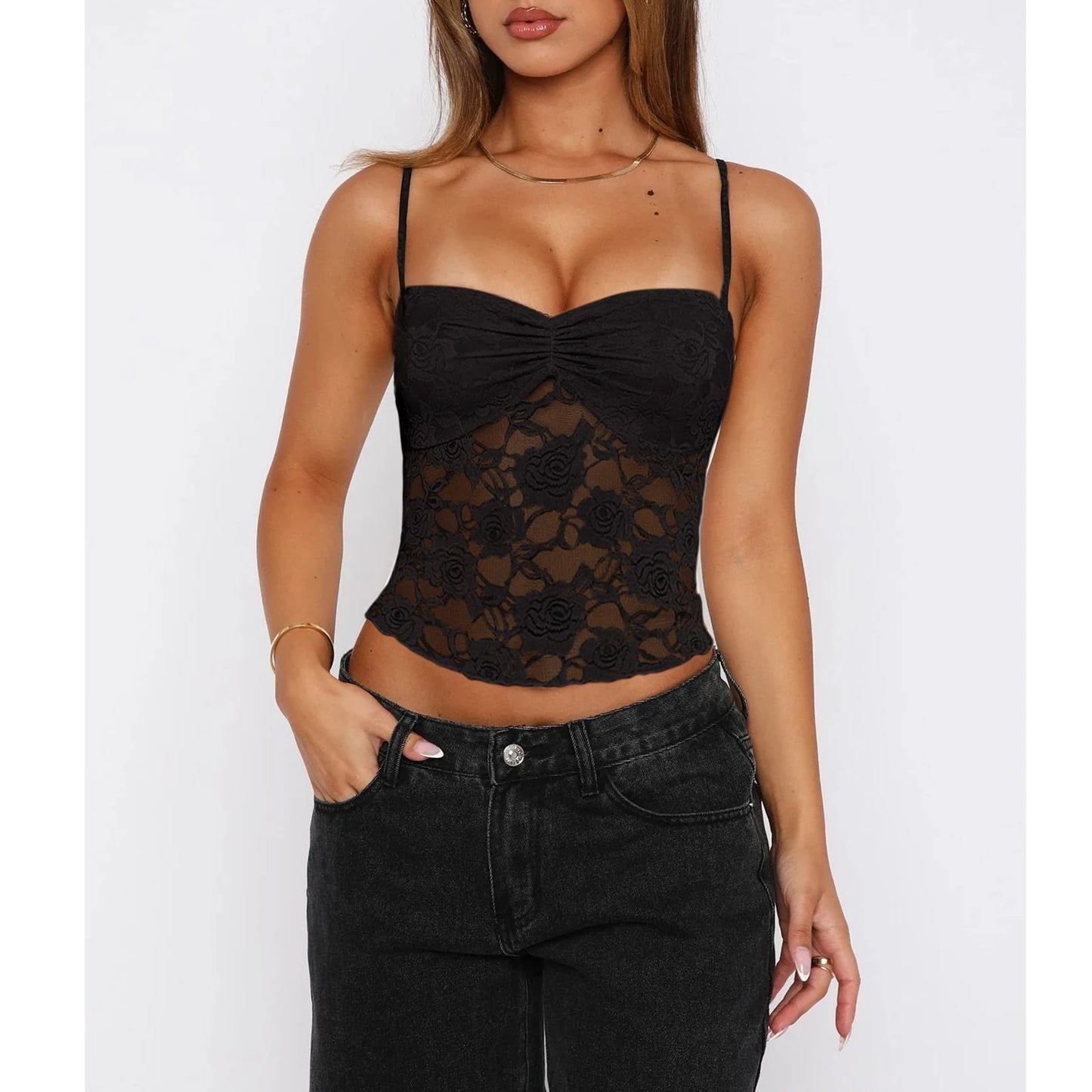 Women’s Lace Cami Top – Sleeveless Ruched Summer Corset Tank Top - Harmony Haven - Essentials