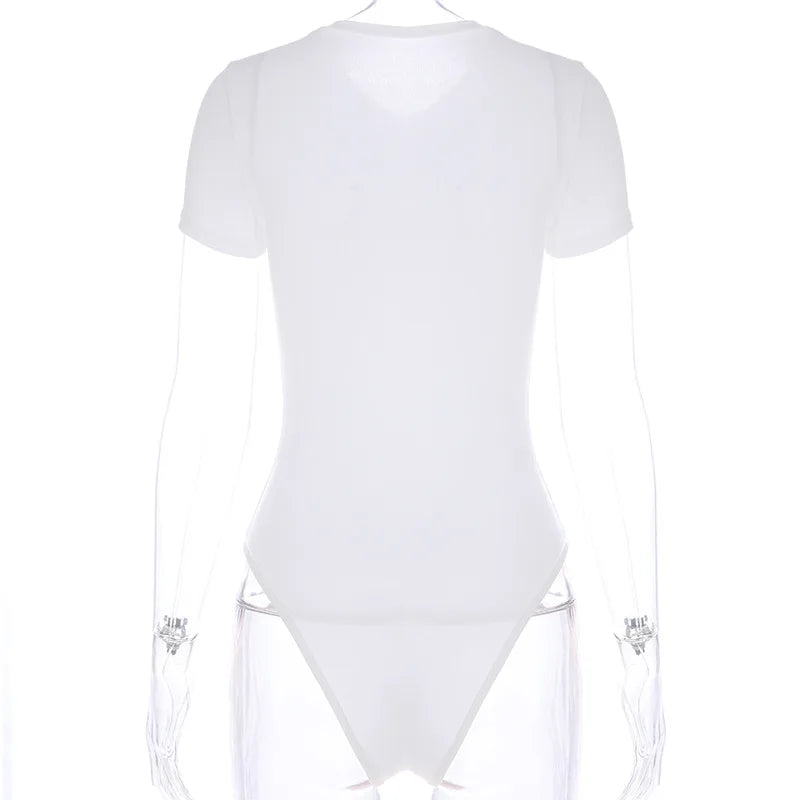 Women's Short Sleeve Cotton-Blend Bodysuit – High-Stretch Casual Bodycon Top - Harmony Haven - Essentials