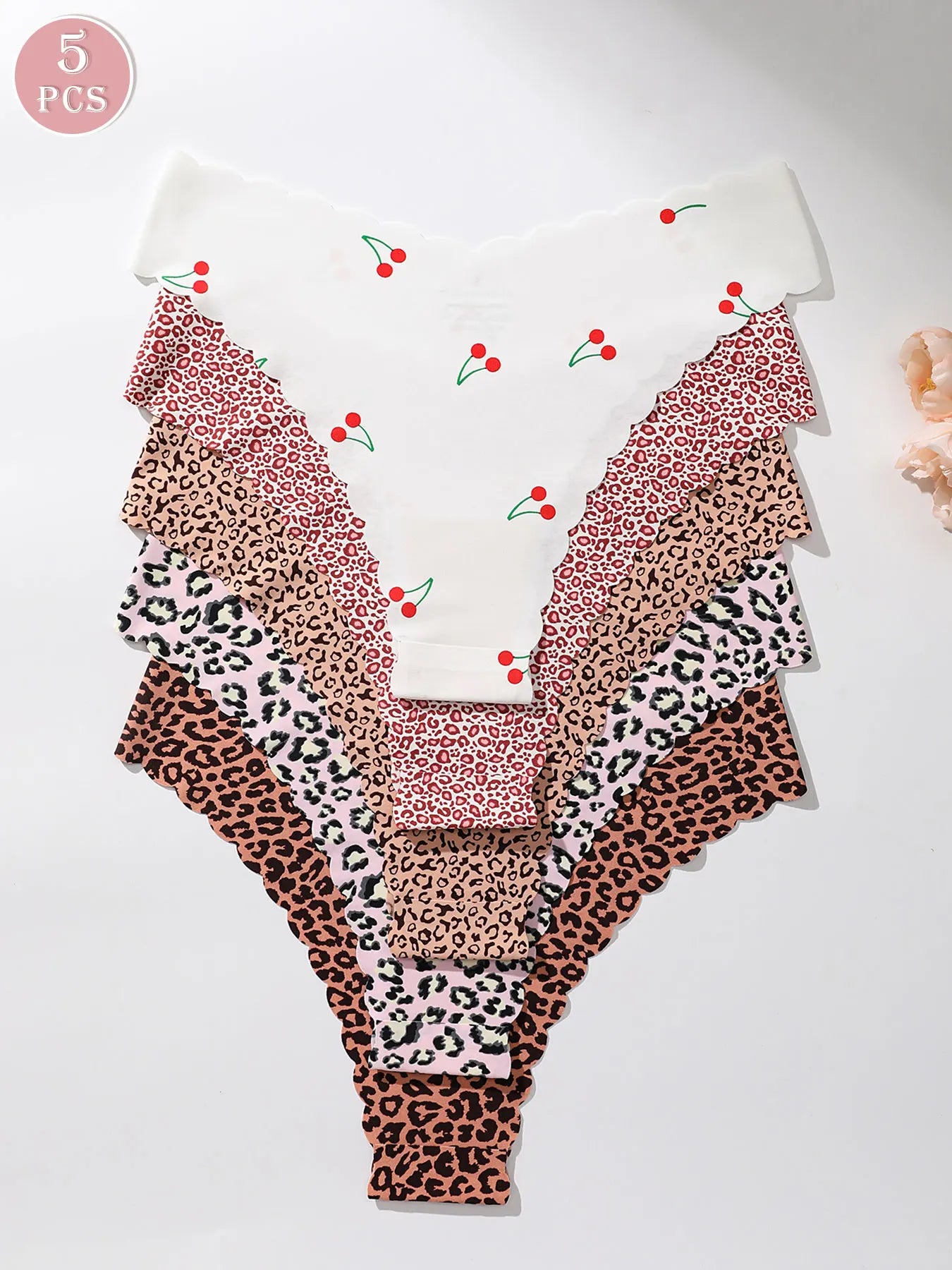 5-Piece Women's Printed Panties Set – Wavy Edge Soft Low-Rise Briefs - Harmony Haven - Essentials