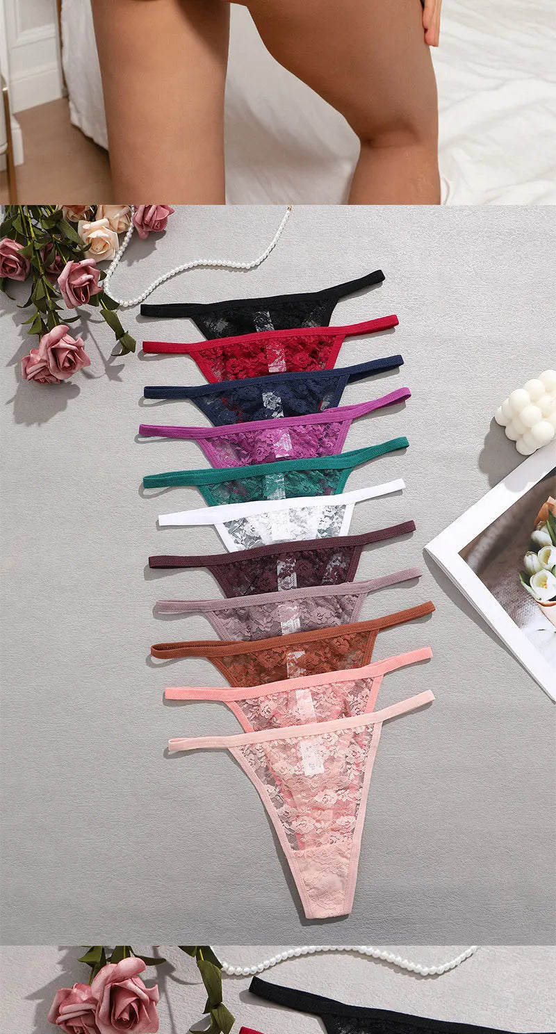 6-Piece Women's Lace Thong Set – Sexy Breathable Low-Rise G-Strings - Harmony Haven - Essentials