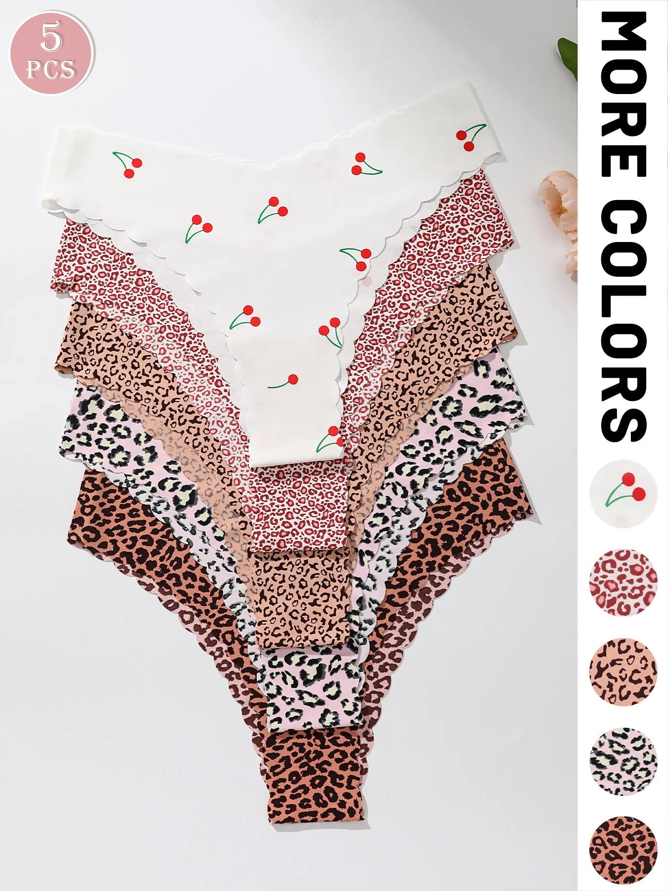 5-Piece Women's Printed Panties Set – Wavy Edge Soft Low-Rise Briefs - Harmony Haven - Essentials