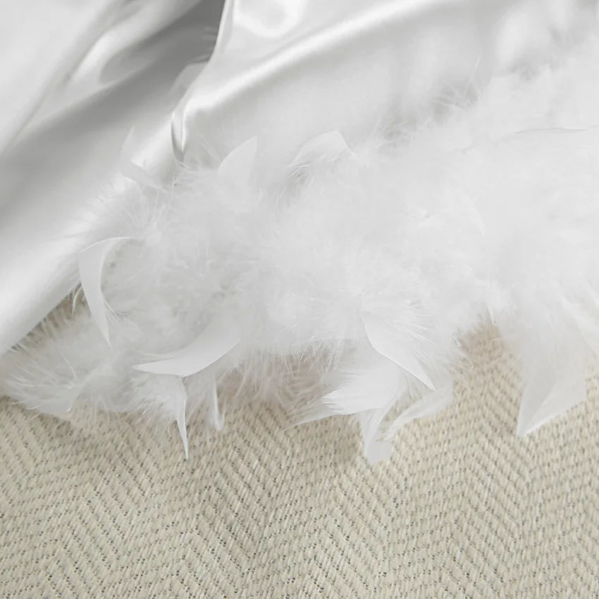 Women's Luxury Silk Feather Boudoir Robe – Long Bridal Kimono Maxi Dress - Harmony Haven - Essentials