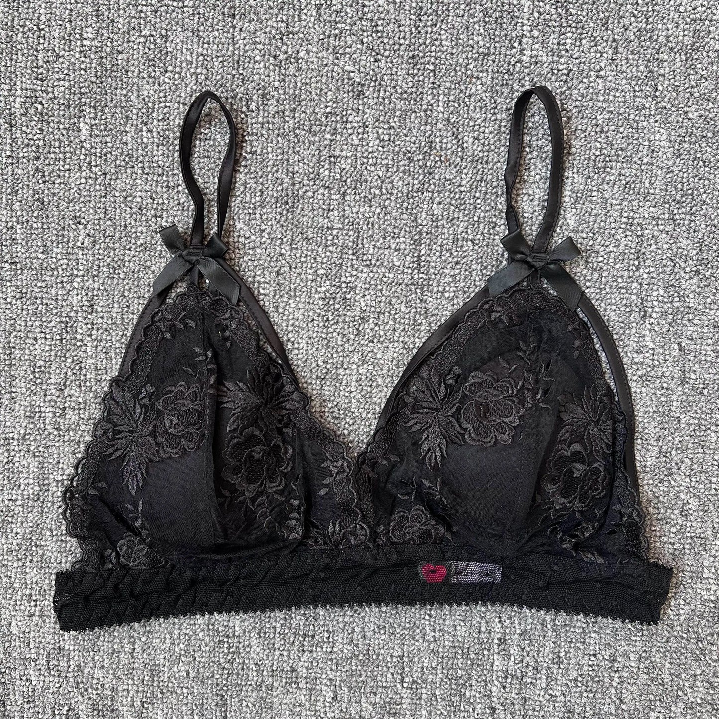 Women's French Lace Bralette – Sheer Floral Wireless Triangle Bra - Harmony Haven - Essentials