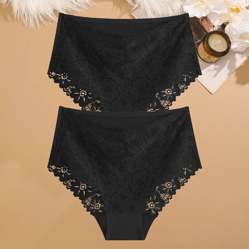 2-Piece Plus Size Lace Panties Set – Luxury Embroidery High-Rise Briefs - Harmony Haven - Essentials