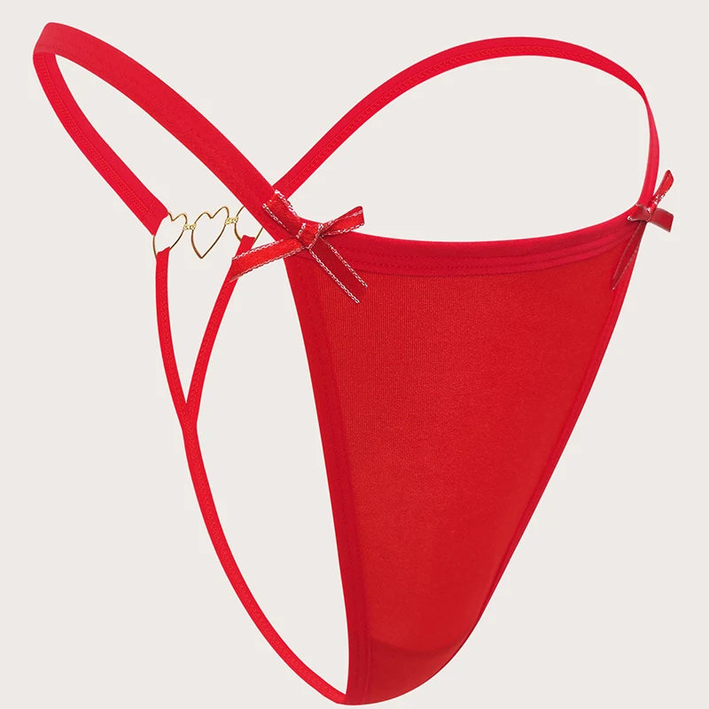 Women’s Red Bow G String Panties – Low Rise Heart Decor Sexy Lingerie - Harmony Haven - Essentials
