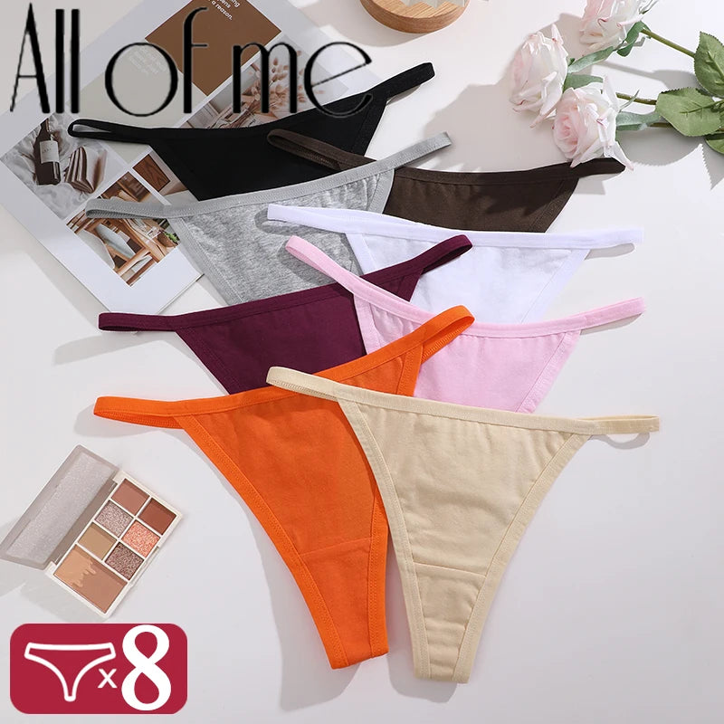 8 PCS Women’s Cotton Thong Panties – Sexy Breathable Low Rise G String Set - Harmony Haven - Essentials