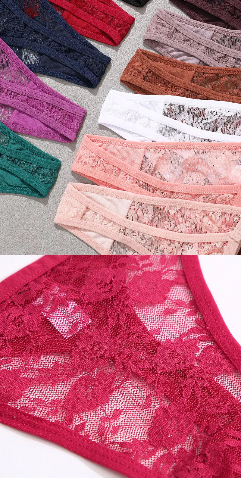 6-Piece Women's Lace Thong Set – Sexy Breathable Low-Rise G-Strings - Harmony Haven - Essentials