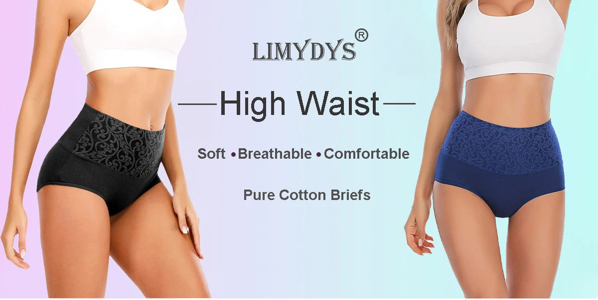 Women's Embroidered High-Waisted Cotton Briefs – Breathable Full-Coverage Everyday Underwear - Harmony Haven - Essentials