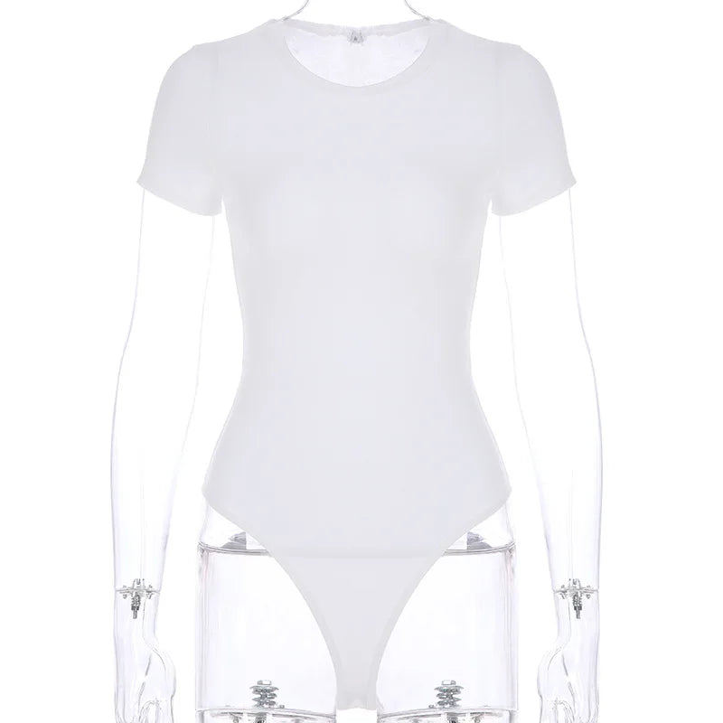 Women's Short Sleeve Cotton-Blend Bodysuit – High-Stretch Casual Bodycon Top - Harmony Haven - Essentials