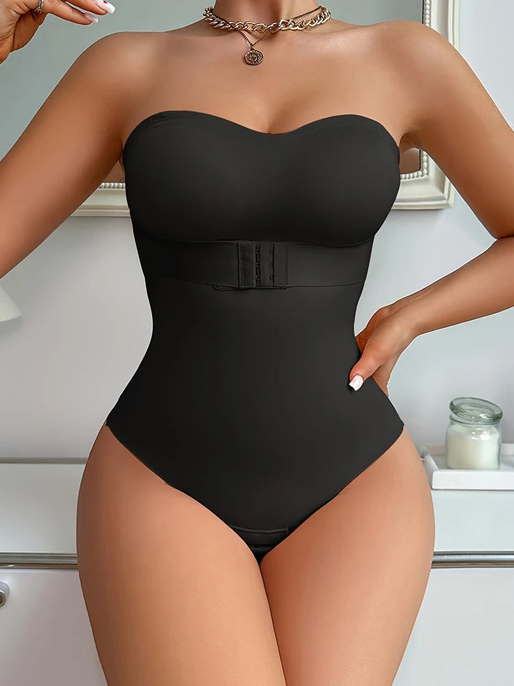 Plus Size Strapless Thong Bodysuit – Seamless Firm Tummy Control Shapewear - Harmony Haven - Essentials