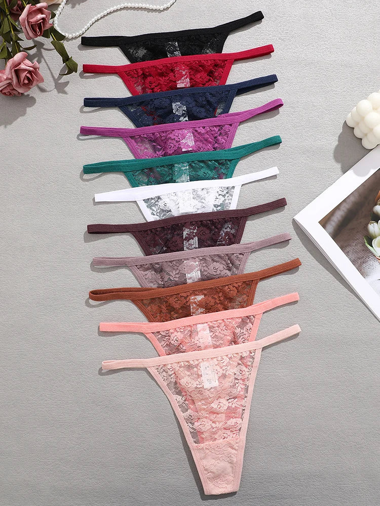 6-Piece Women's Lace Thong Set – Sexy Breathable Low-Rise G-Strings - Harmony Haven - Essentials