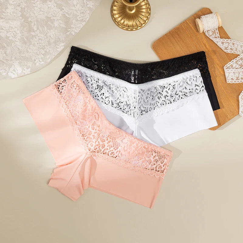 Women's Floral Lace Boyshort Briefs – 3-Piece Breathable Soft Lingerie Set - Harmony Haven - Essentials
