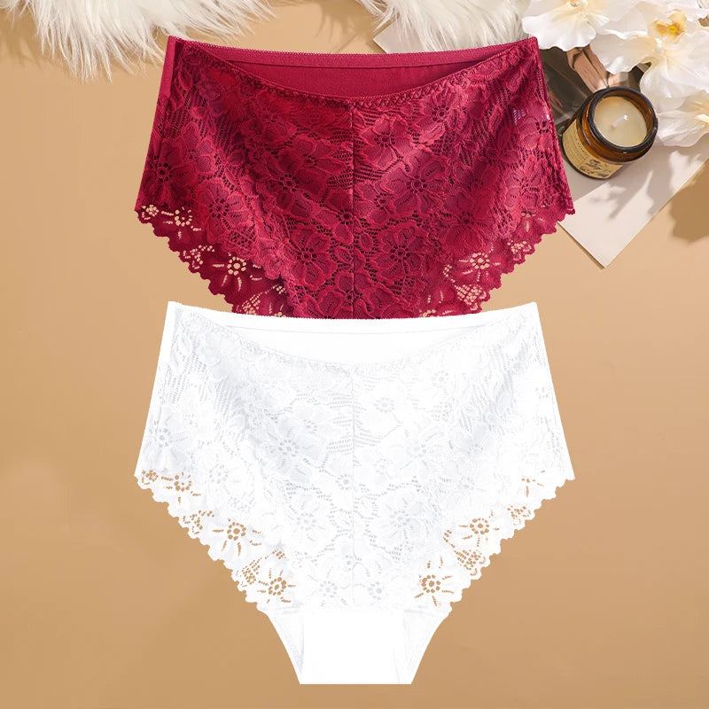 2-Piece Plus Size Lace Panties Set – Luxury Embroidery High-Rise Briefs - Harmony Haven - Essentials