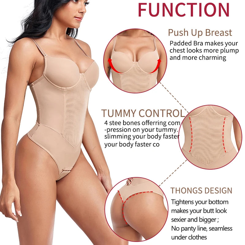 Women's Backless Tummy Control Shapewear Bodysuit – Medium Compression Hourglass Shaper - Harmony Haven - Essentials