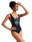 Women's Premium Faux Leather Full-Body Bodysuit – Sleek U-Neck Sleeveless Jumpsuit - Harmony Haven - Essentials