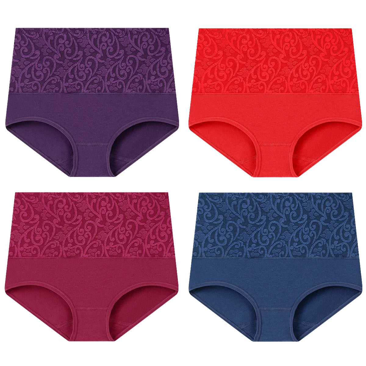 Women's Embroidered High-Waisted Cotton Briefs – Breathable Full-Coverage Everyday Underwear - Harmony Haven - Essentials