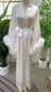 Women's White Satin Feather Bridal Robe – Luxury Mid-Calf Wedding Sleepwear Gown - Harmony Haven - Essentials
