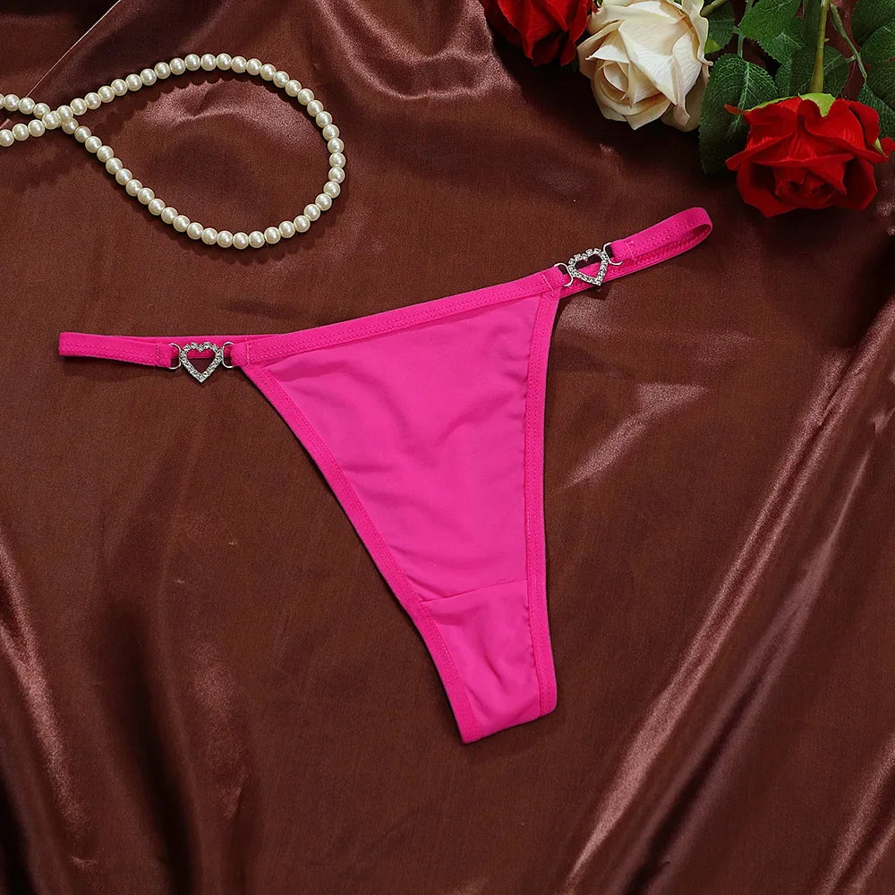 Women’s Heart Decor Thong Panties – Sexy Low Waist Lace Underwear - Harmony Haven - Essentials