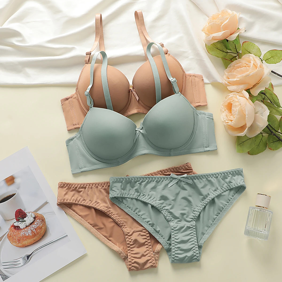 Women’s Lace Up Lingerie Set – Push Up Bra & Panty Steel Ring Underwear - Harmony Haven - Essentials