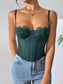 Women's Sheer Mesh Corset Top – Lace Trimmed Spaghetti Strap Bustier Cami - Harmony Haven - Essentials