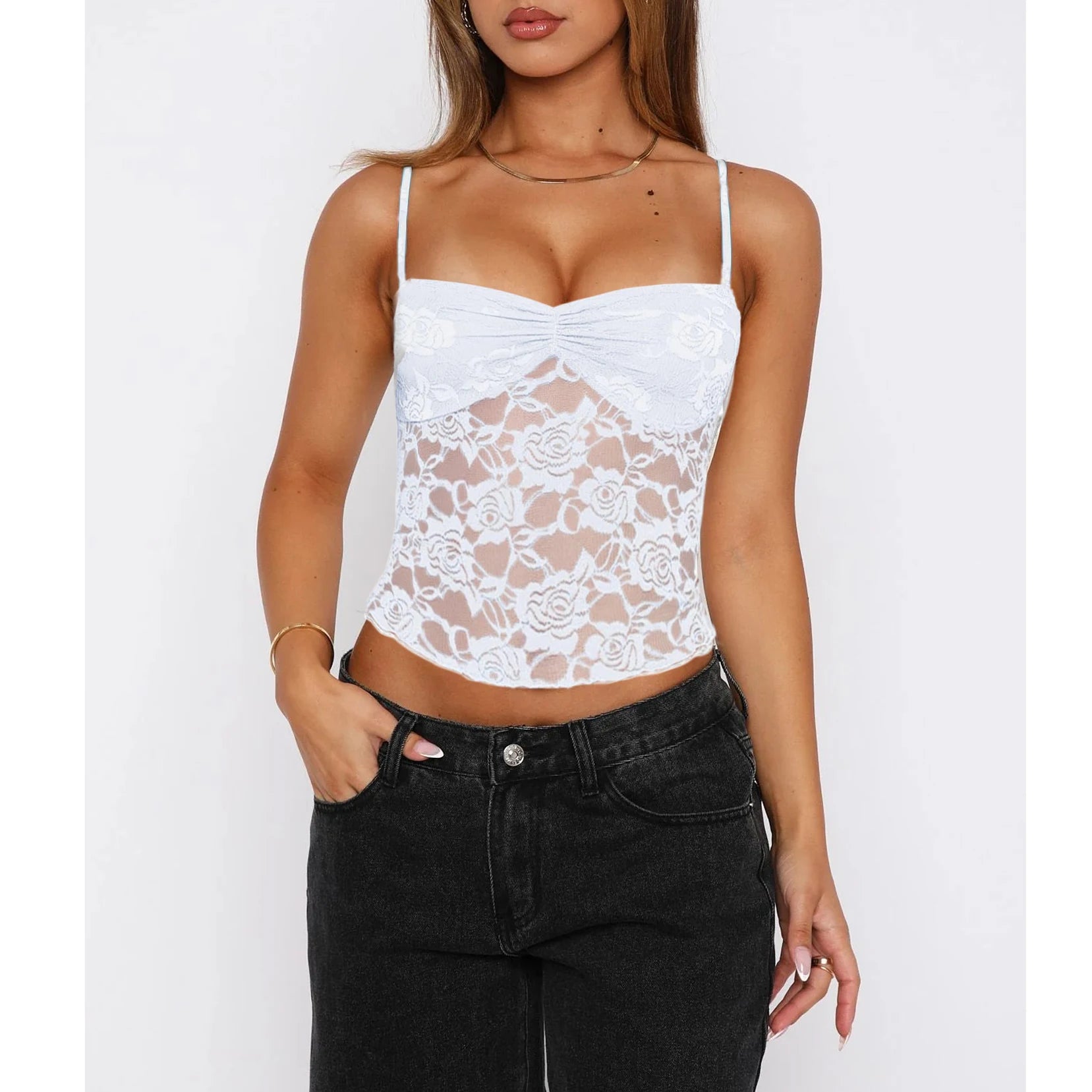 Women’s Lace Cami Top – Sleeveless Ruched Summer Corset Tank Top - Harmony Haven - Essentials