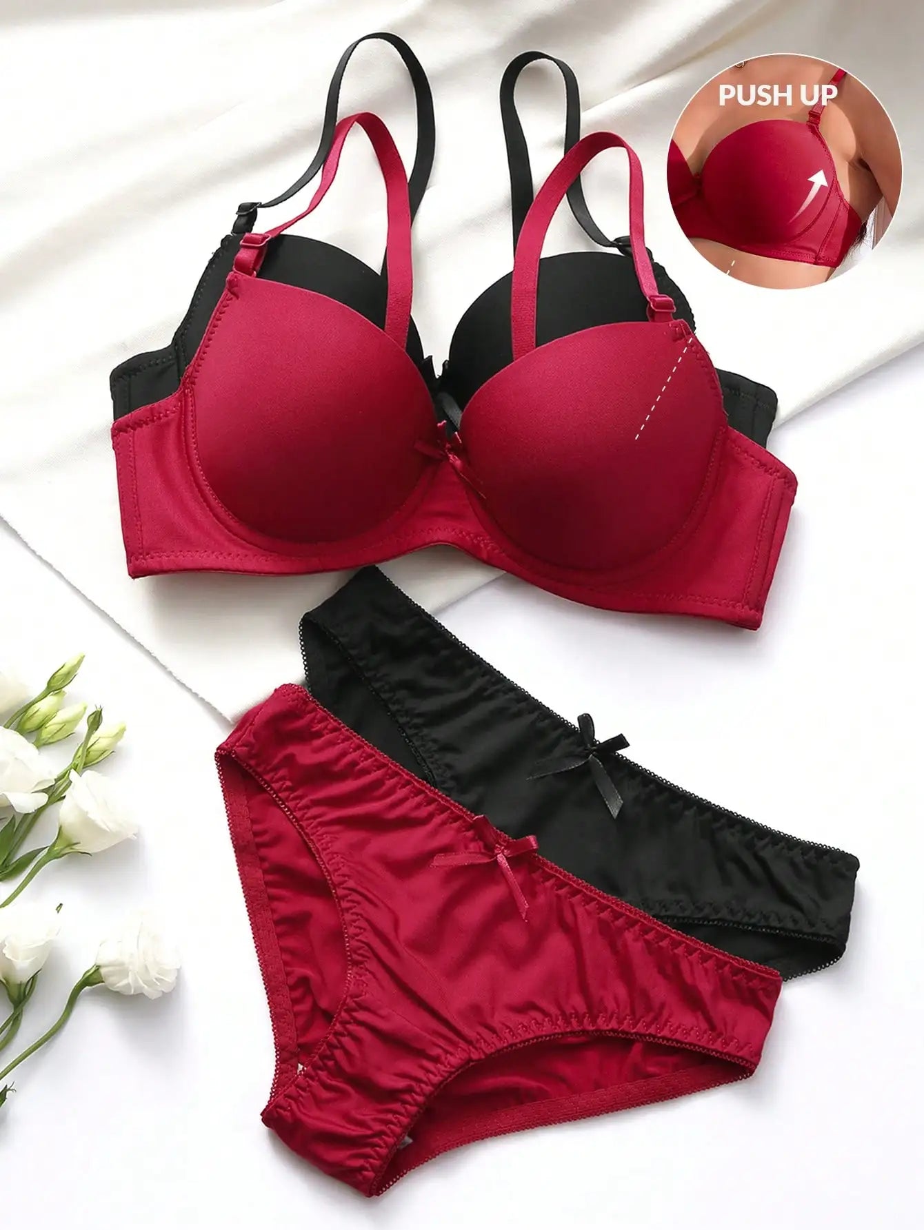 Women’s Lace Up Lingerie Set – Push Up Bra & Panty Steel Ring Underwear - Harmony Haven - Essentials