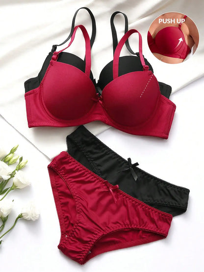 Women’s Lace Up Lingerie Set – Push Up Bra & Panty Steel Ring Underwear - Harmony Haven - Essentials