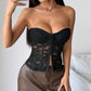 Women's Embroidered Lace Fishbone Corset Top – Strapless Backless Bustier Crop Top - Harmony Haven - Essentials