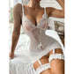 Women's Plus Size Sheer Lace Babydoll Nightgown – Elegant V-Neck Mini Dress - Harmony Haven - Essentials