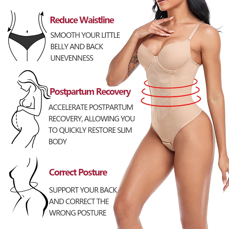 Women's Backless Tummy Control Shapewear Bodysuit – Medium Compression Hourglass Shaper - Harmony Haven - Essentials