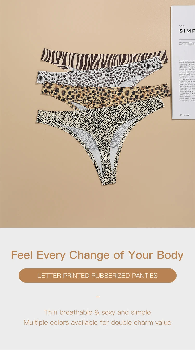 Women’s Leopard Print Seamless Thong – Low Waist Ice Silk G String Panties - Harmony Haven - Essentials