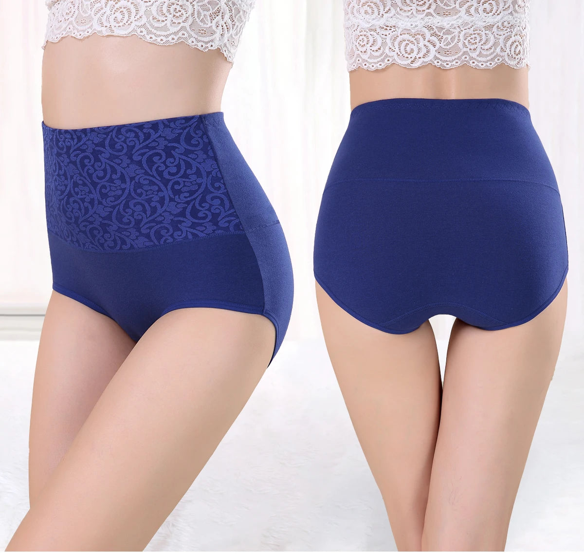 Women's Embroidered High-Waisted Cotton Briefs – Breathable Full-Coverage Everyday Underwear - Harmony Haven - Essentials