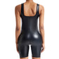 Women's Premium Faux Leather Full-Body Bodysuit – Sleek U-Neck Sleeveless Jumpsuit - Harmony Haven - Essentials