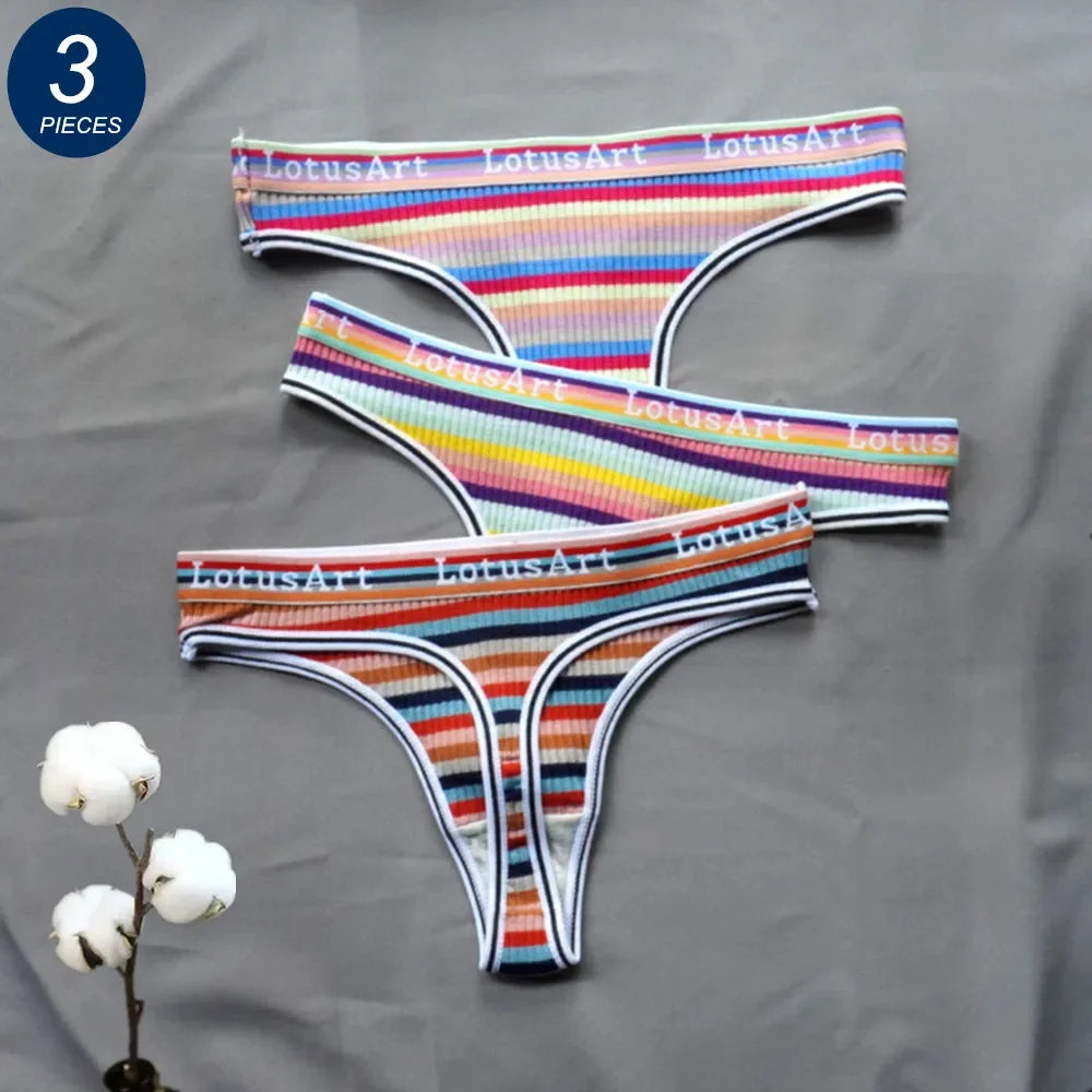 3PCS Women’s Brazilian Thong Set – Colorful Cotton Seamless G String Panties - Harmony Haven - Essentials