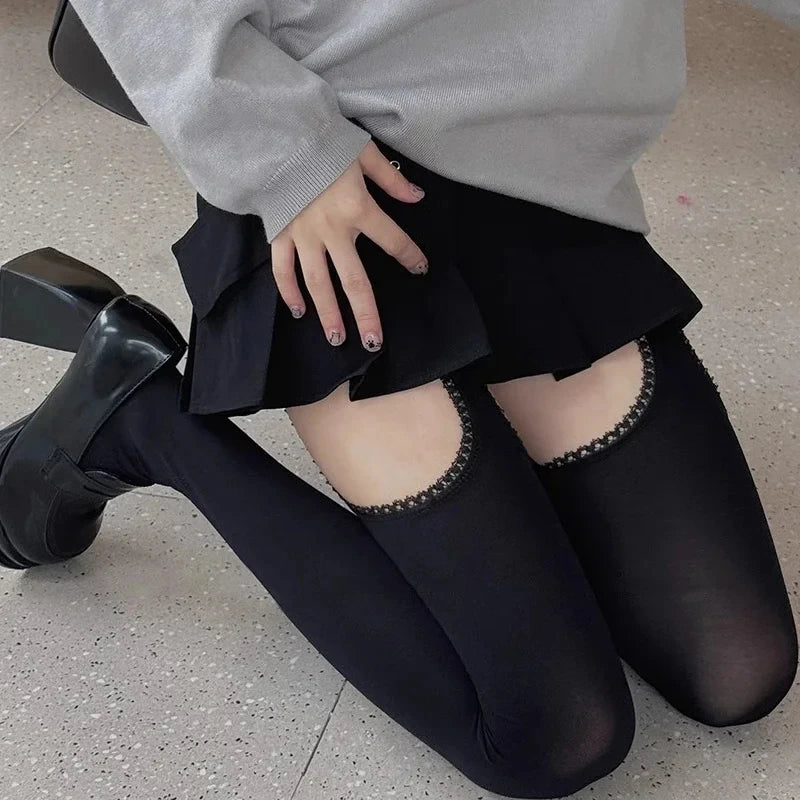 Women's White Suspender Thigh-High Stockings – 2-Piece Faux Garter Belt Tights Set - Harmony Haven - Essentials