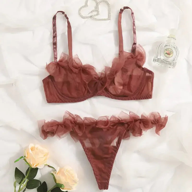 Women’s Rose Lace Bra Set – Sexy Push Up Lingerie Underwear for Women - Harmony Haven - Essentials