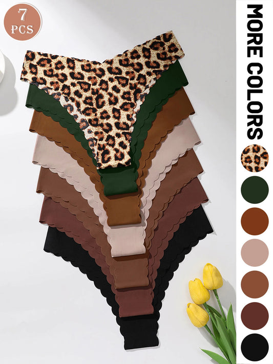 7-Piece Women's Seamless Panties Pack – Wavy Edge Soft Low-Rise Briefs - Harmony Haven - Essentials
