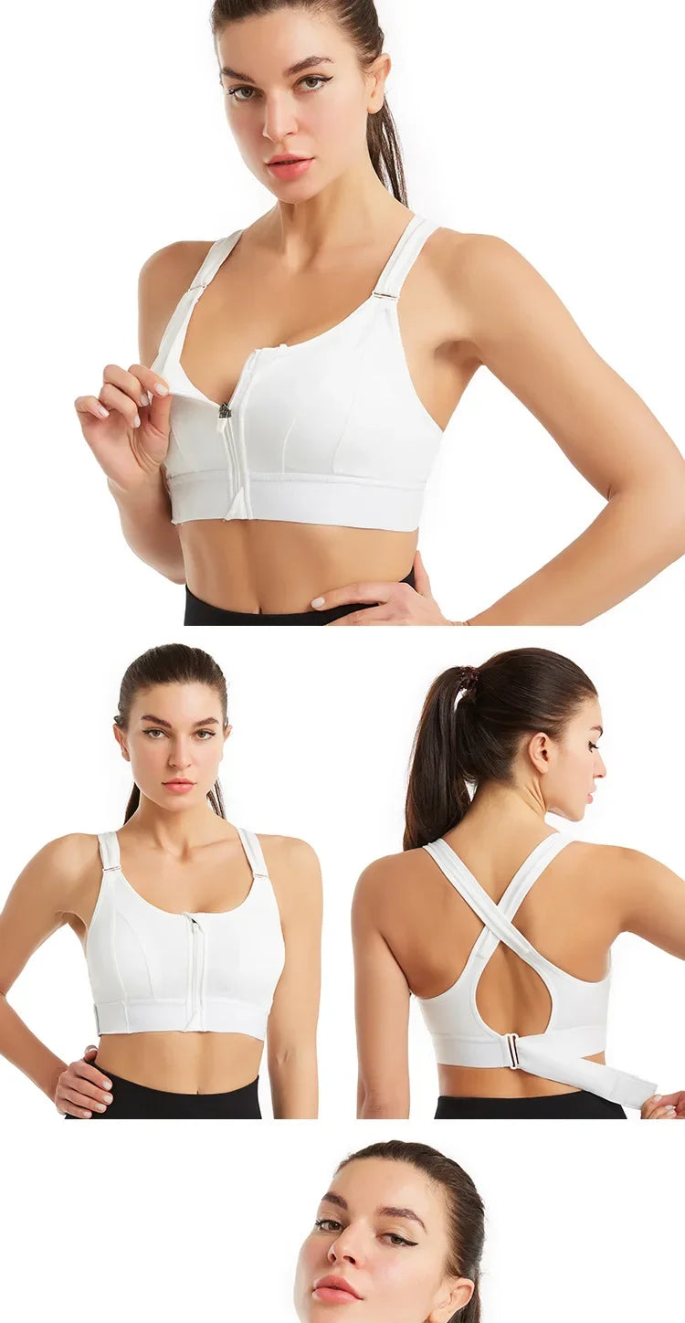 Women's Plus Size Front-Zipper Sports Bra – High-Impact Yoga & Workout Crop Tank - Harmony Haven - Essentials