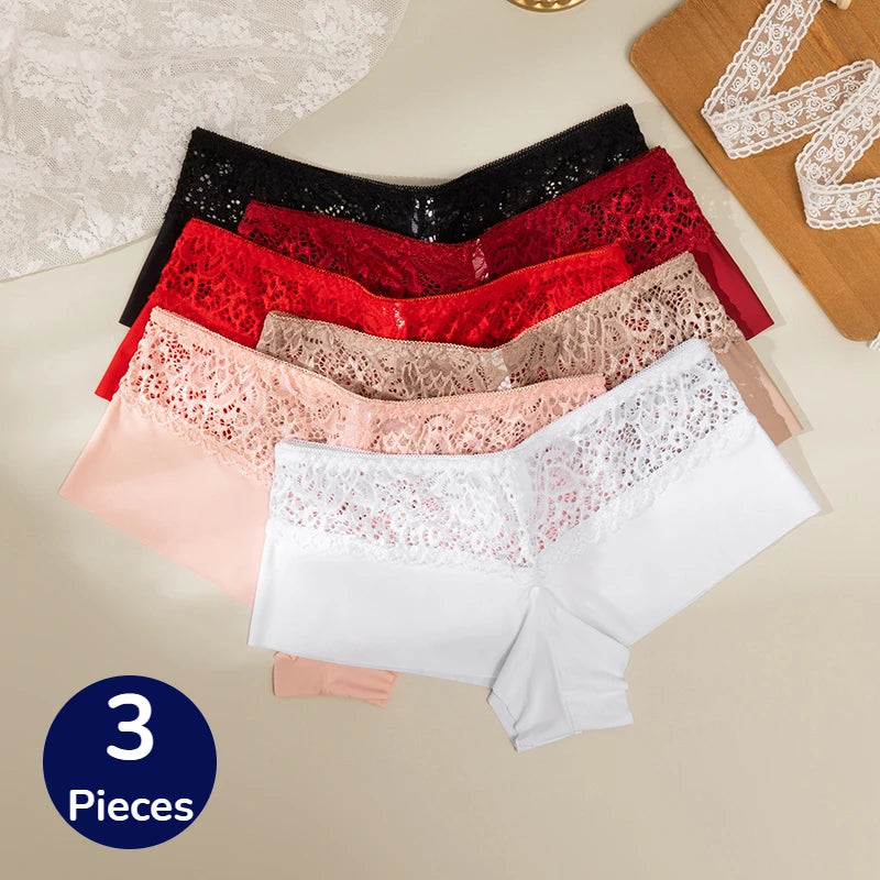 Women's Floral Lace Boyshort Briefs – 3-Piece Breathable Soft Lingerie Set - Harmony Haven - Essentials