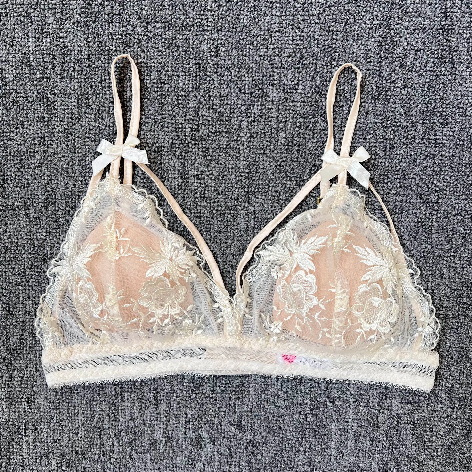 Women's French Lace Bralette – Sheer Floral Wireless Triangle Bra - Harmony Haven - Essentials
