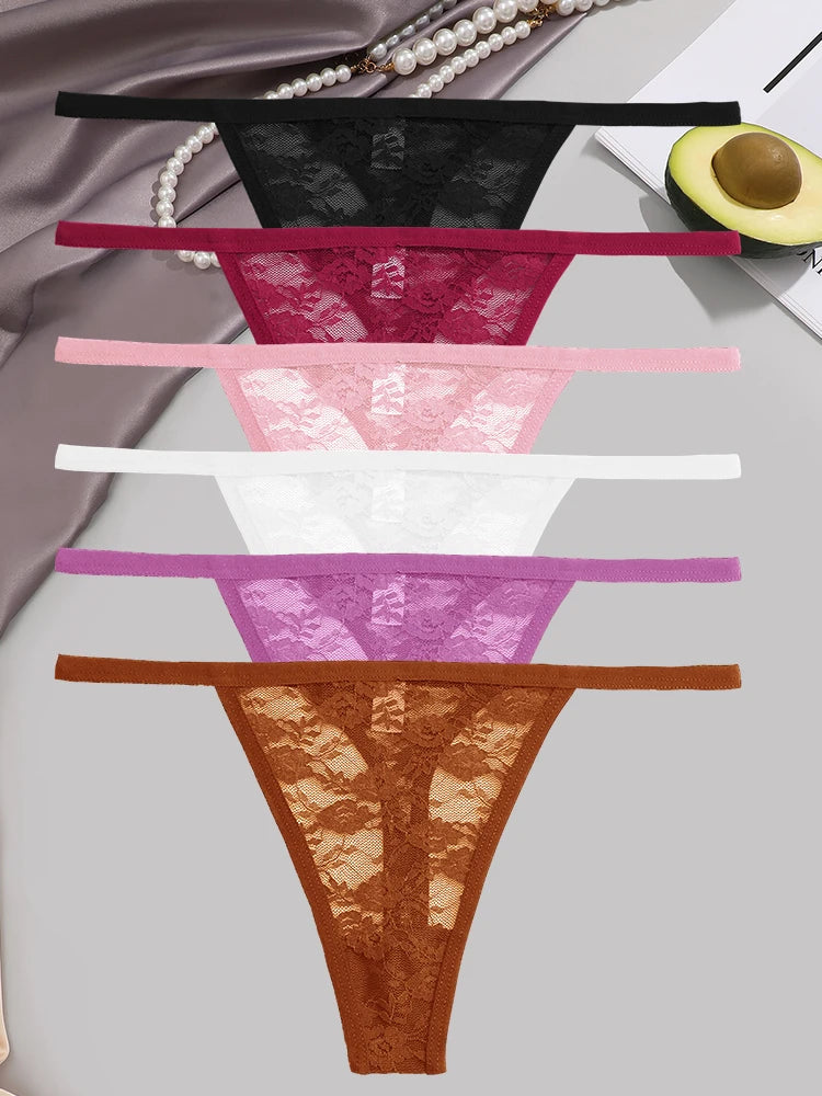 6-Piece Women's Lace Thong Set – Sexy Breathable Low-Rise G-Strings - Harmony Haven - Essentials