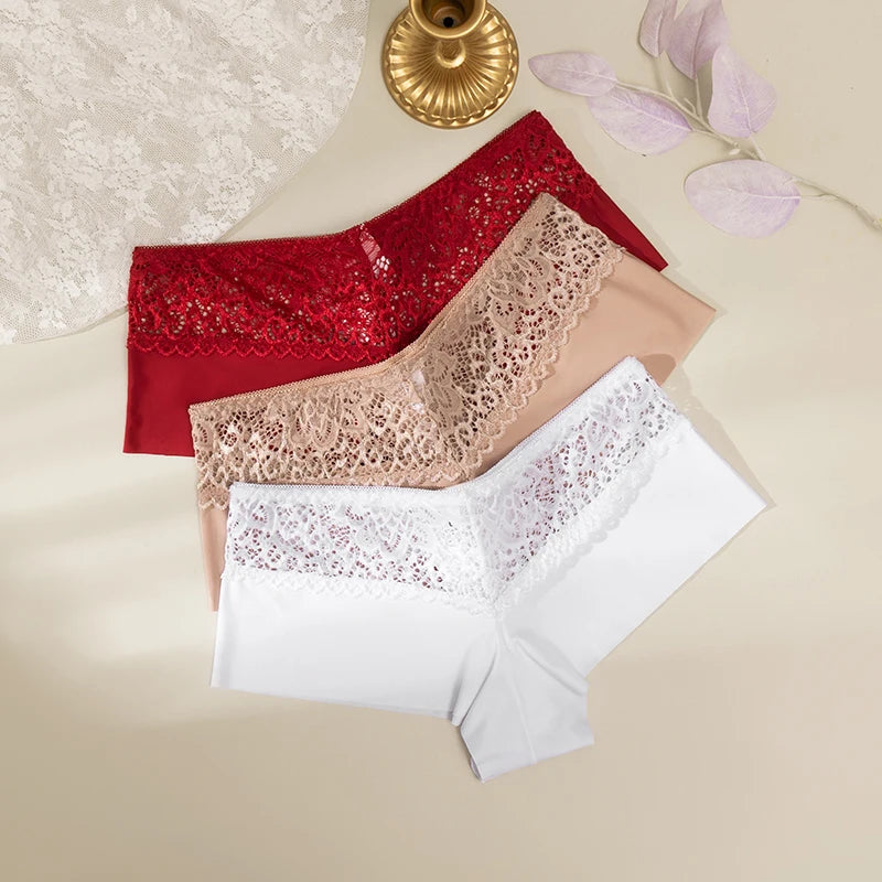 Women's Floral Lace Boyshort Briefs – 3-Piece Breathable Soft Lingerie Set - Harmony Haven - Essentials