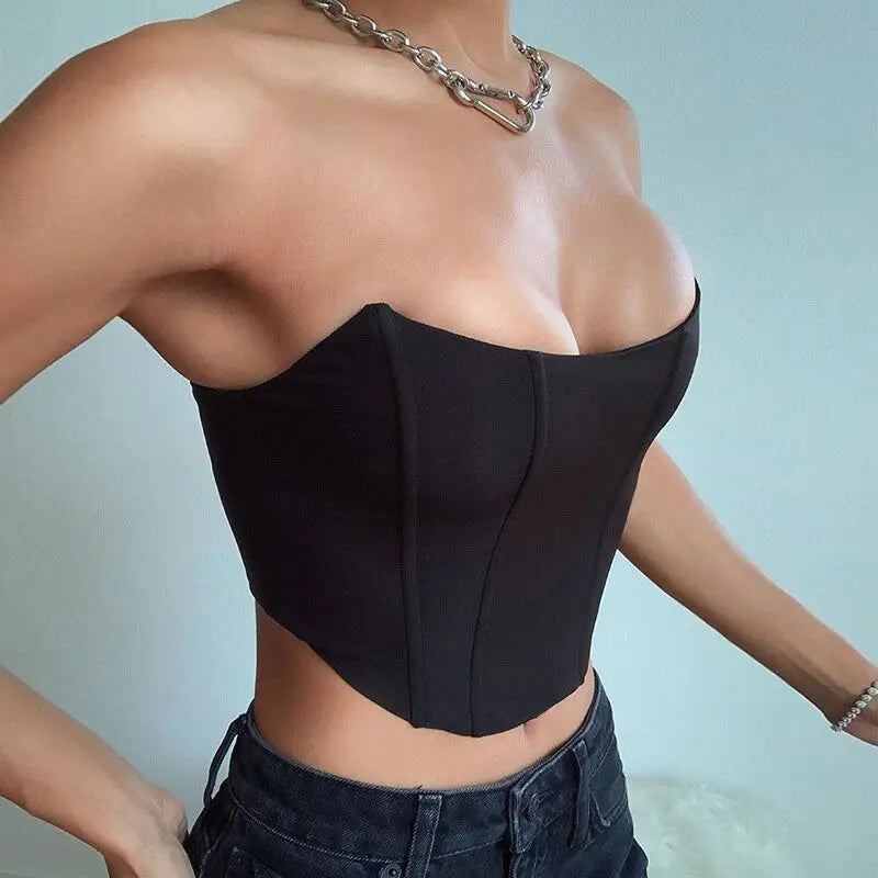 Women's Embroidered Lace Fishbone Corset Top – Strapless Backless Bustier Crop Top - Harmony Haven - Essentials