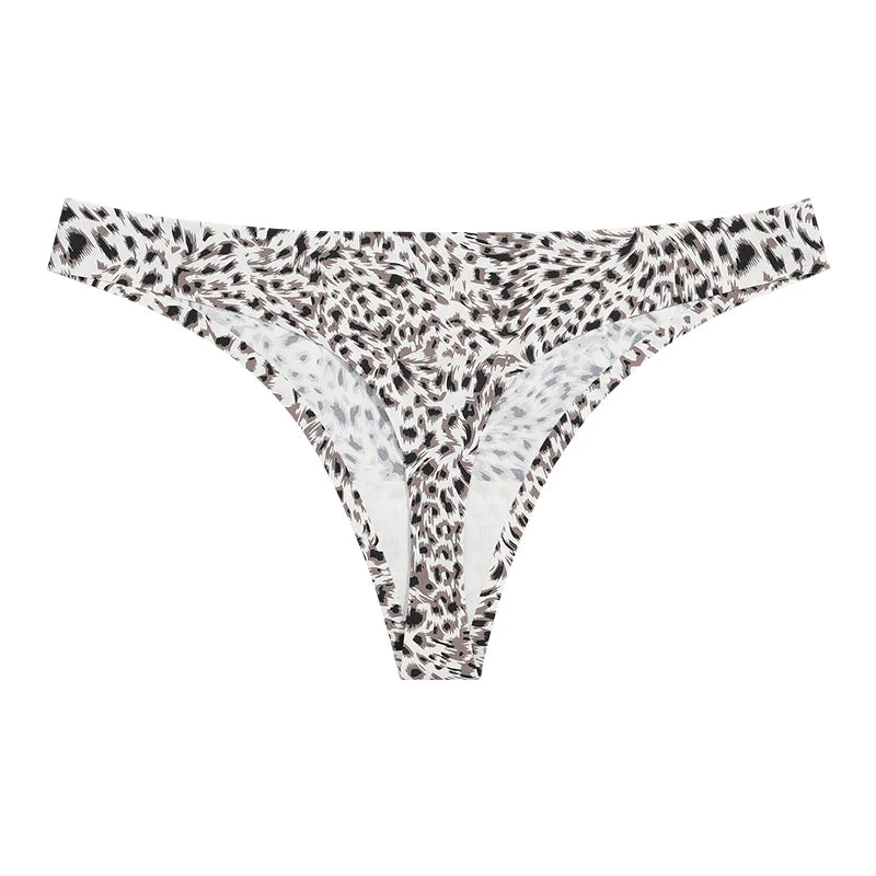 Women’s Leopard Print Seamless Thong – Low Waist Ice Silk G String Panties - Harmony Haven - Essentials